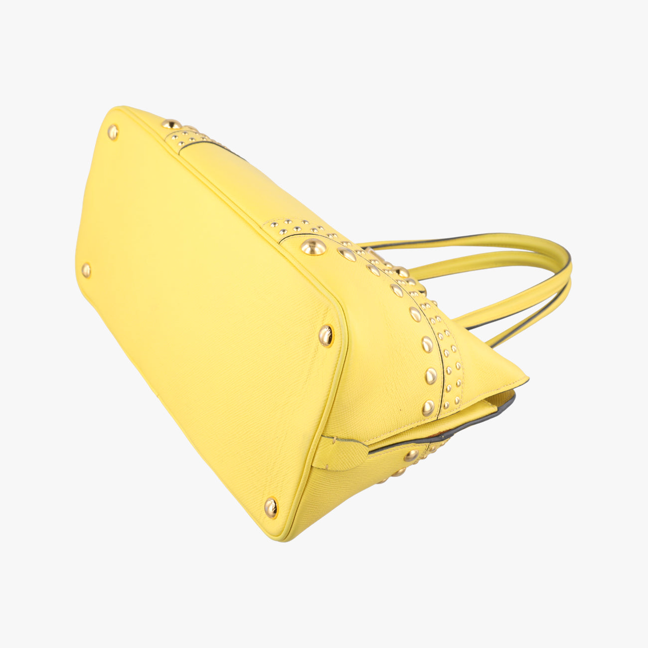 Pre-owned Prada Cuir Studded Open Promenade Yellow Saffiano Leather BN2753 handbag | stylenewstar