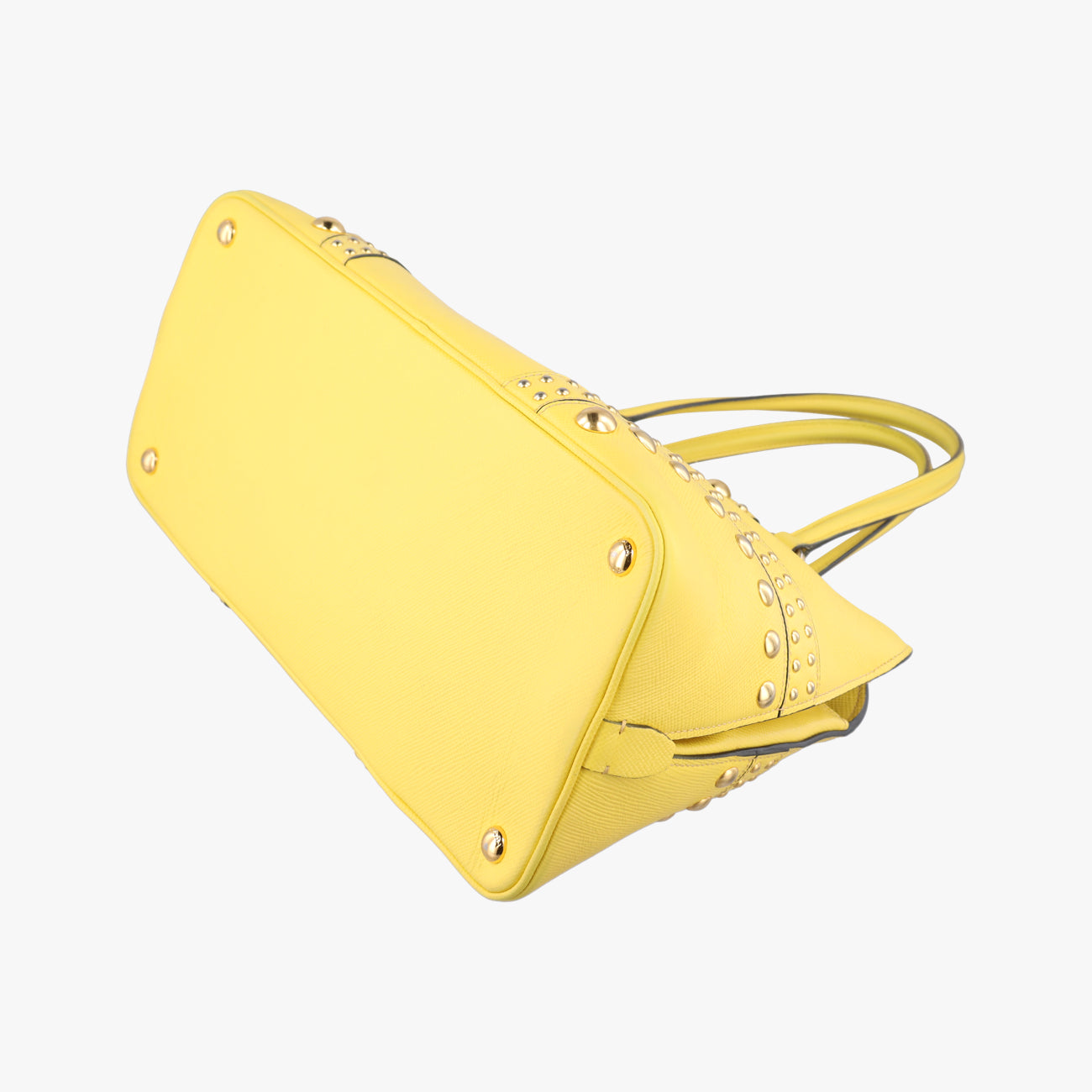 Pre-owned Prada Cuir Studded Open Promenade Yellow Saffiano Leather BN2753 handbag | stylenewstar