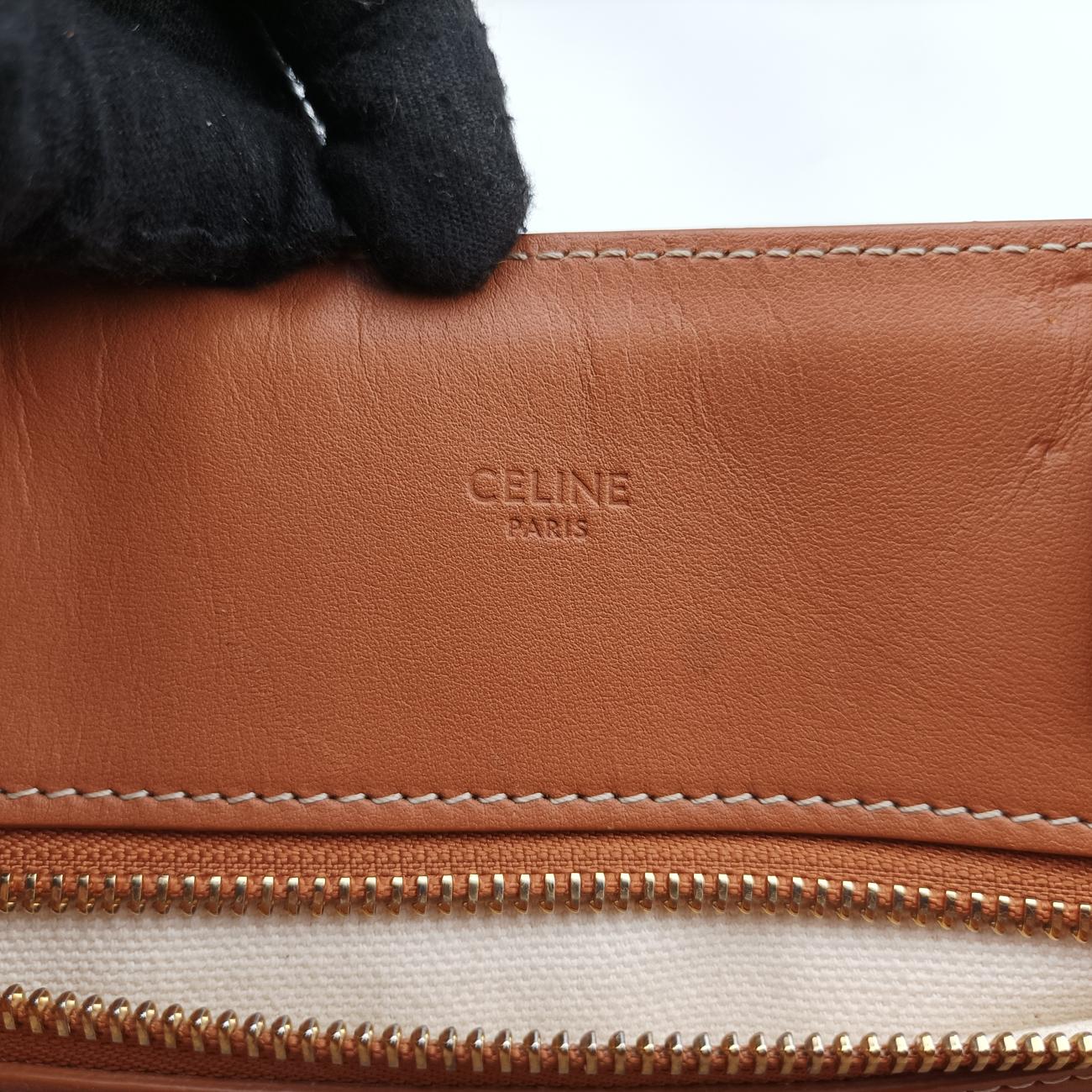 Secondhand Celine Vertical CABAS White×brown Canvas×leather  shoulderbag | stylenewstar