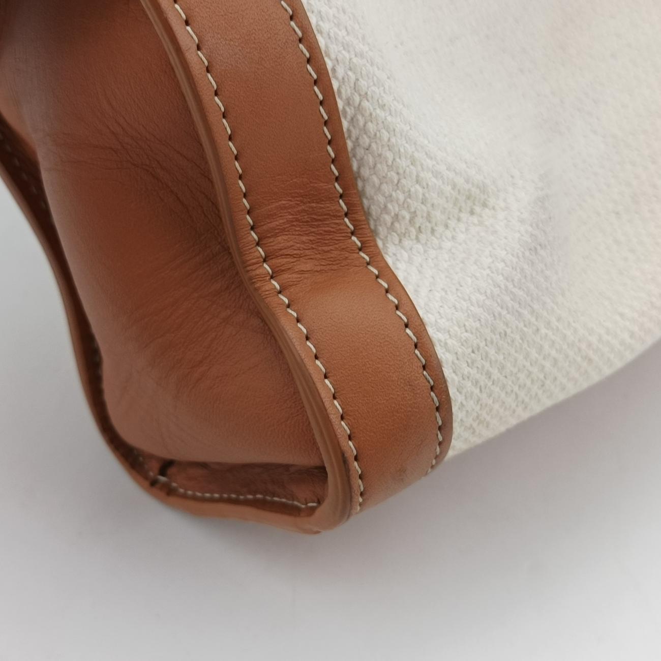 Secondhand Celine Vertical CABAS White×brown Canvas×leather  shoulderbag | stylenewstar