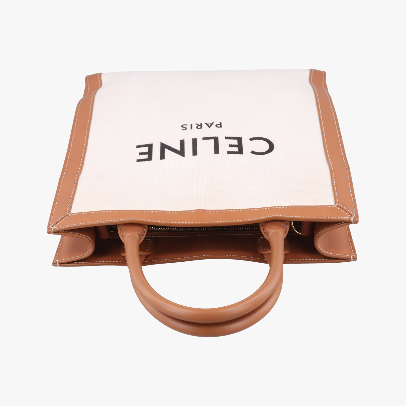 Secondhand Celine Vertical CABAS White×brown Canvas×leather  shoulderbag | stylenewstar