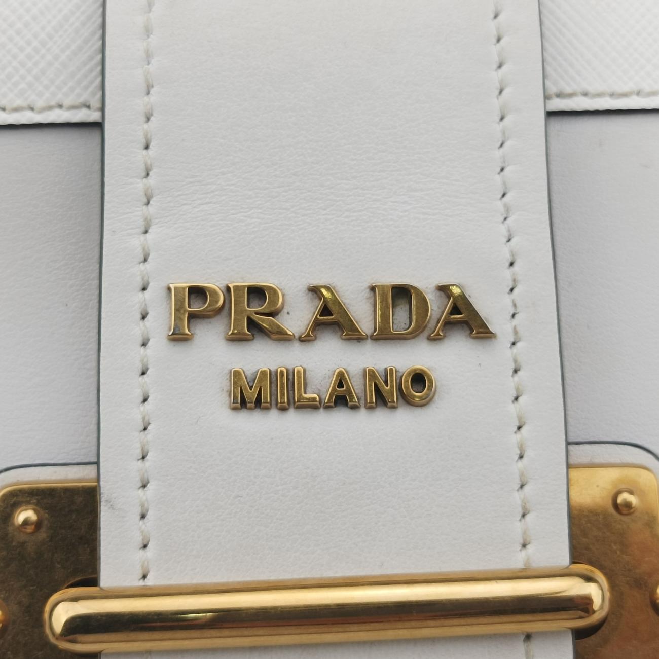 Pre-owned Prada Cahier White Leather x Saffiano leather 1BD095 shoulderbag | stylenewstar
