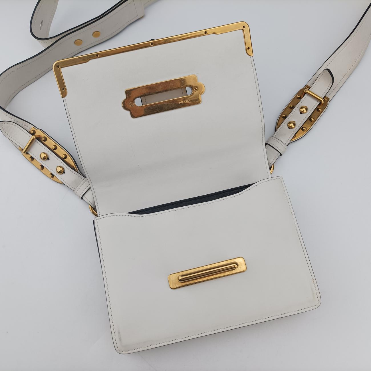 Pre-owned Prada Cahier White Leather x Saffiano leather 1BD095 shoulderbag | stylenewstar
