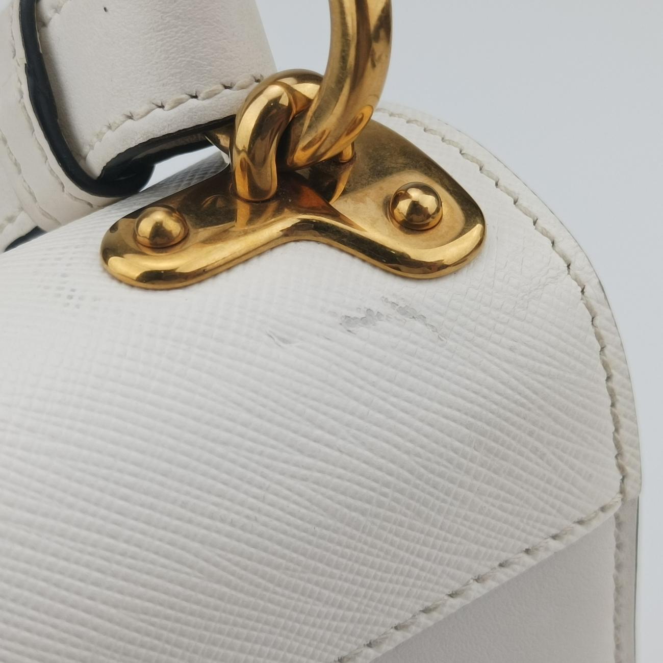 Pre-owned Prada Cahier White Leather x Saffiano leather 1BD095 shoulderbag | stylenewstar