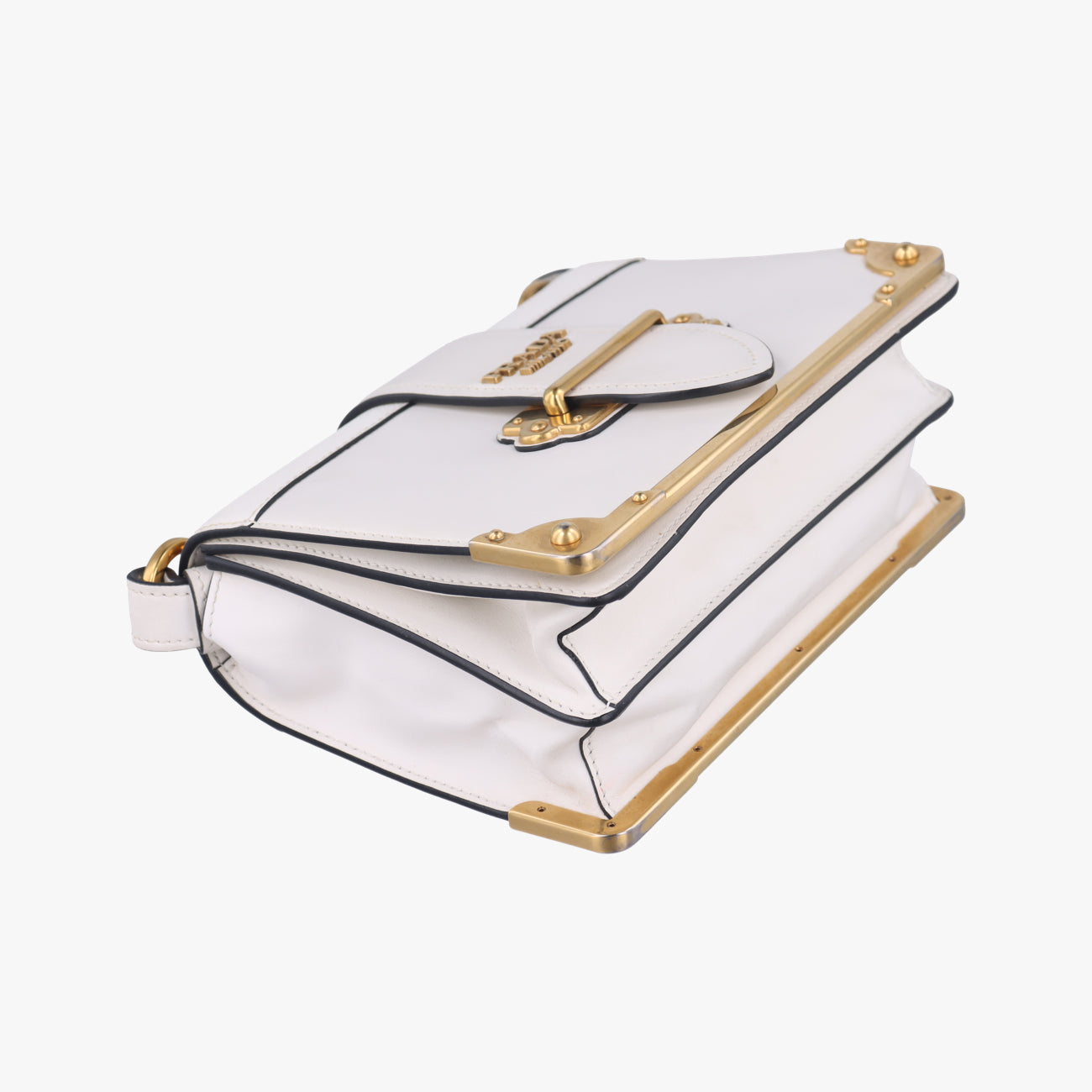 Pre-owned Prada Cahier White Leather x Saffiano leather 1BD095 shoulderbag | stylenewstar