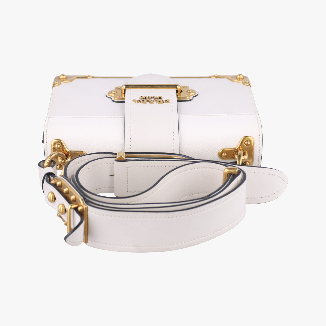 Pre-owned Prada Cahier White Leather x Saffiano leather 1BD095 shoulderbag | stylenewstar