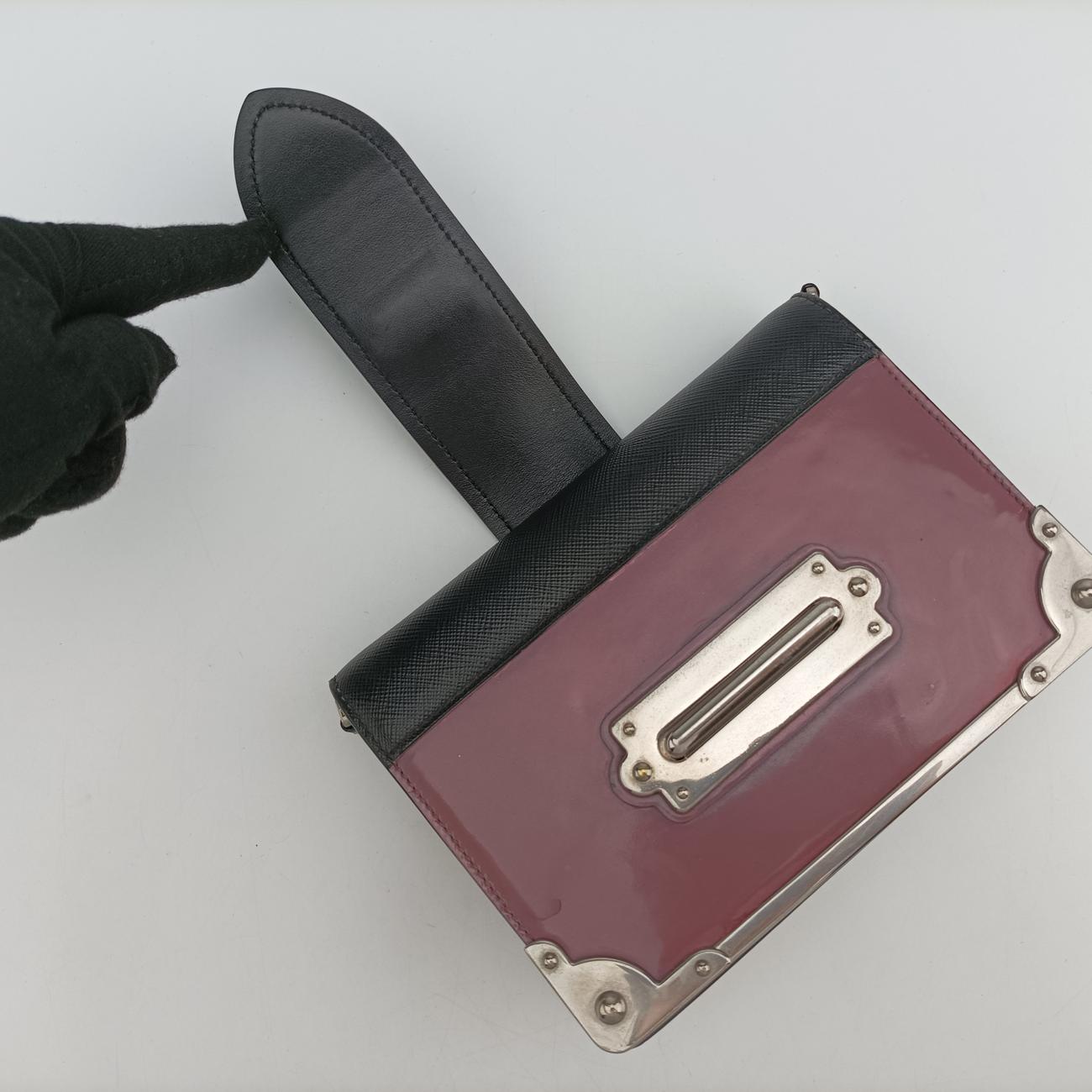 Pre-owned Prada Cahier Black x Purple Leather 1BH018 shoulderbag | stylenewstar