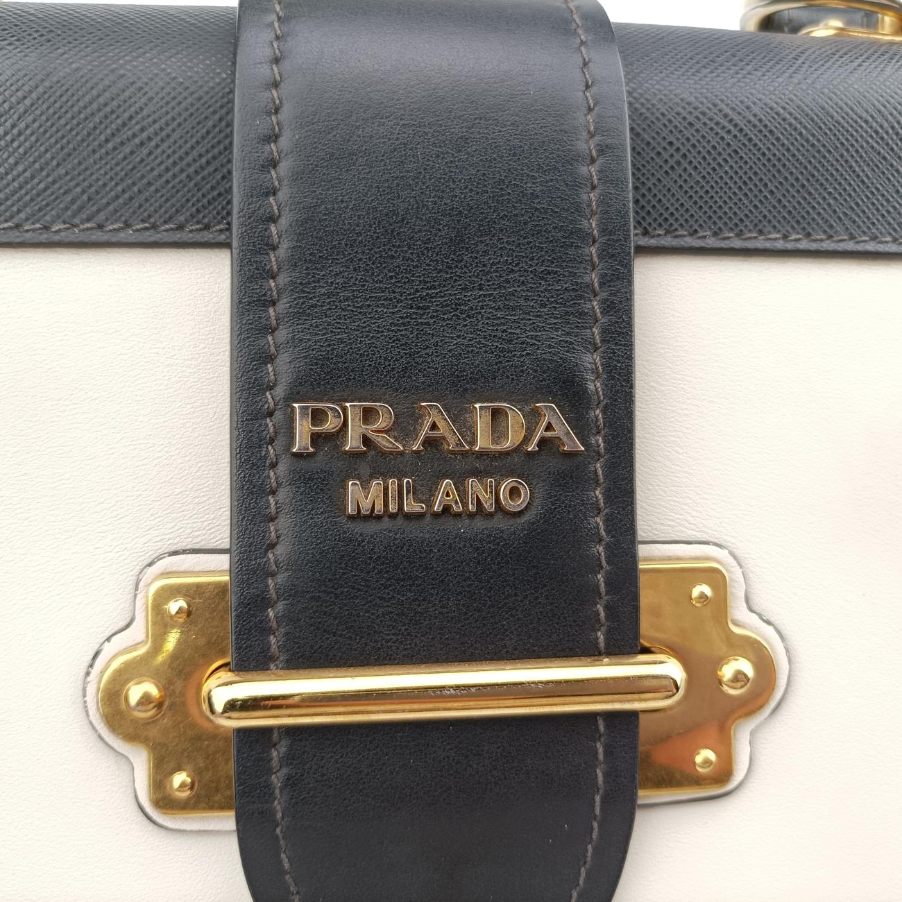 Vintage Prada Cahier Black×white Leather×SAFFIANO Leather 1BD045 shoulderbag | stylenewstar