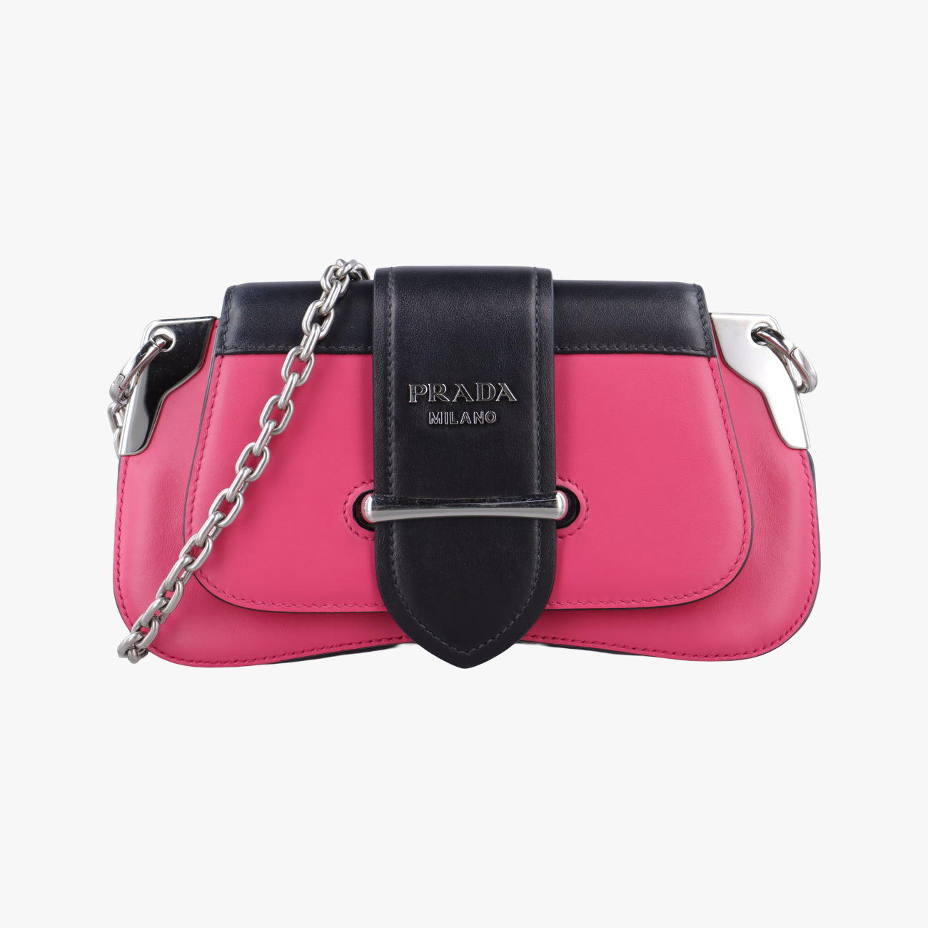 Pre-owned Prada Sidonie Pink×black Leather 1BD168 shoulderbag | stylenewstar
