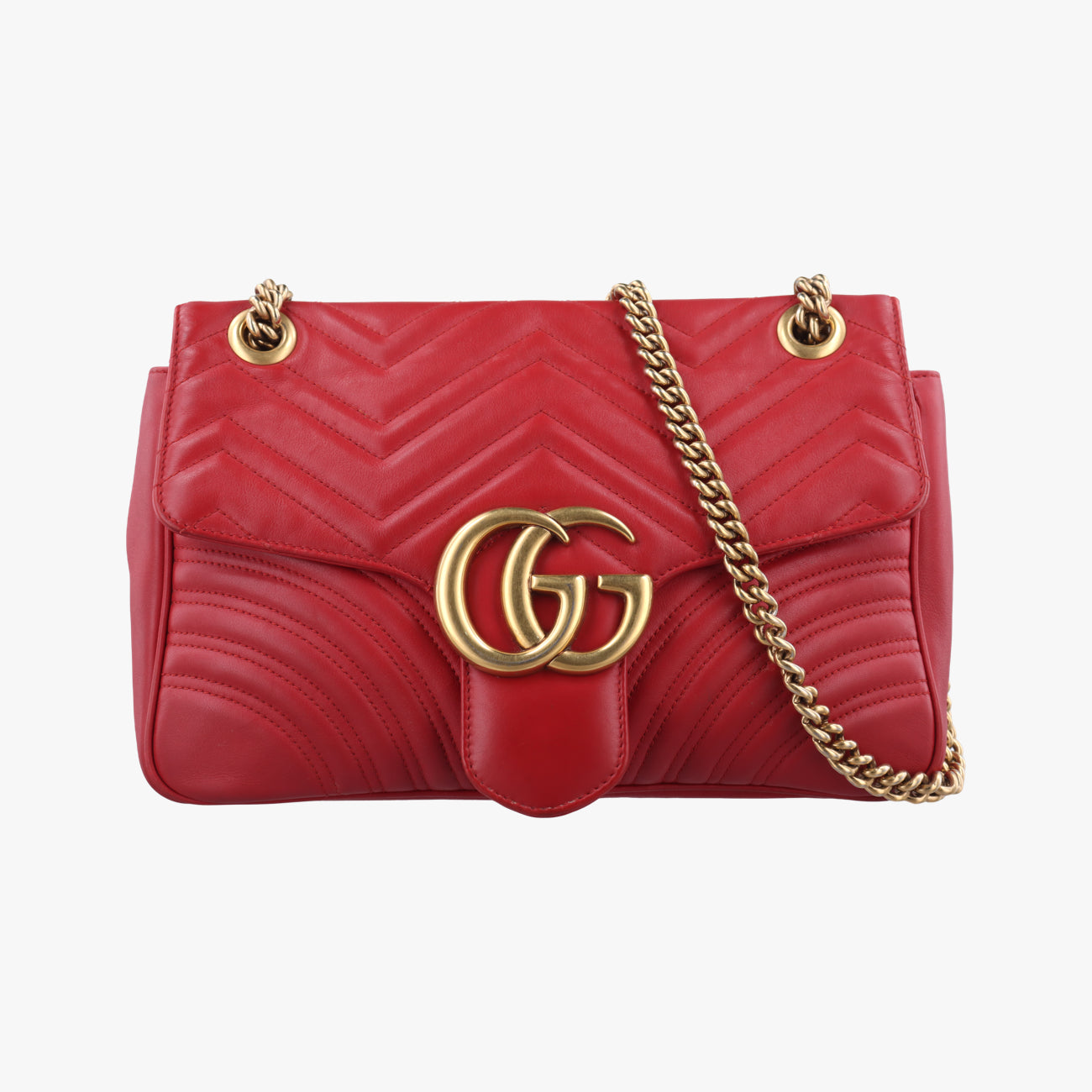 Pre-owned Gucci GG Marmont Red Leather 443496 shoulderbag | stylenewstar