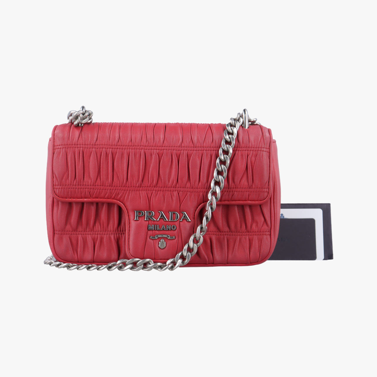 Pre-owned Prada Nappa Gaufre Red lambskin 1BD140 shoulderbag | stylenewstar