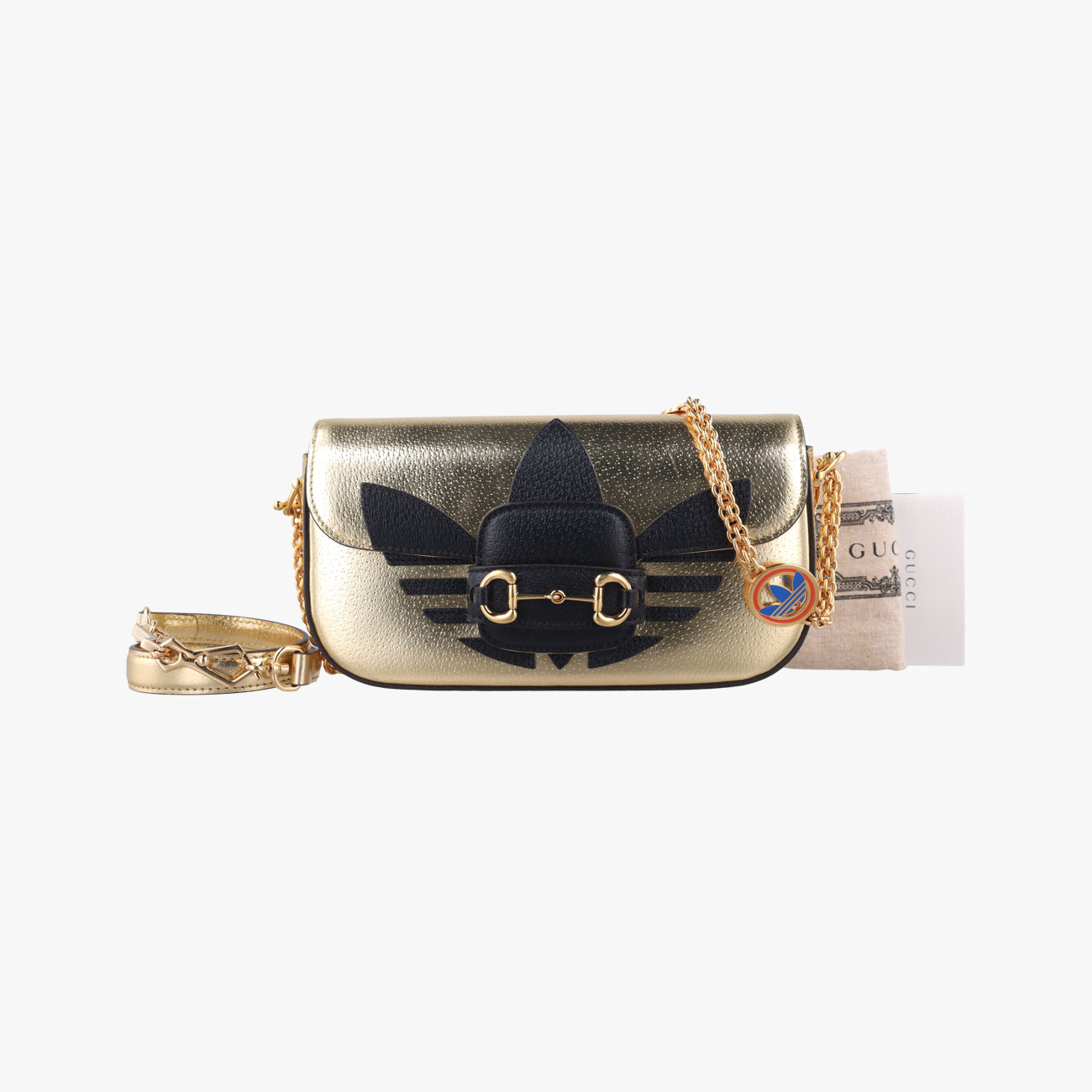 Pre-owned Gucci Adidas collaboration Horsebit Golden×Black Leather 722009 shoulderbag | stylenewstar