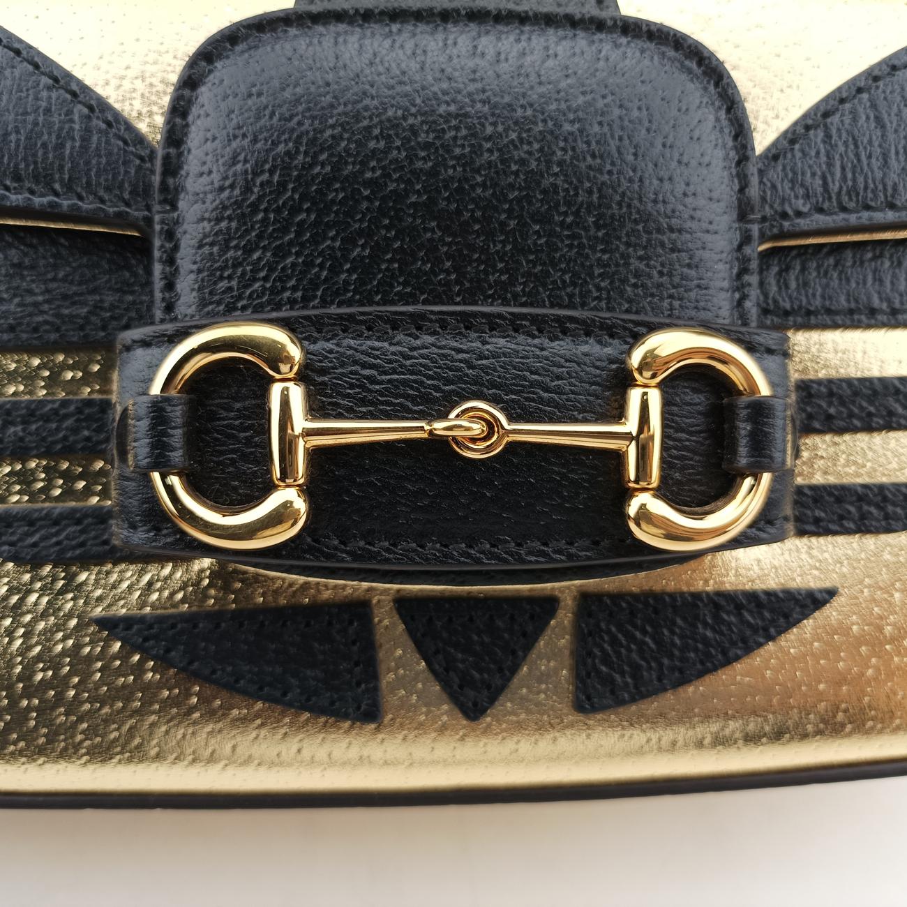 Pre-owned Gucci Adidas collaboration Horsebit Golden×Black Leather 722009 shoulderbag | stylenewstar