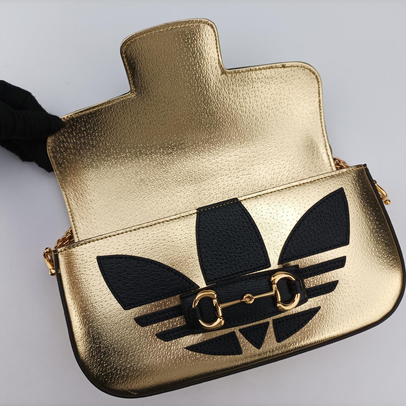 Pre-owned Gucci Adidas collaboration Horsebit Golden×Black Leather 722009 shoulderbag | stylenewstar
