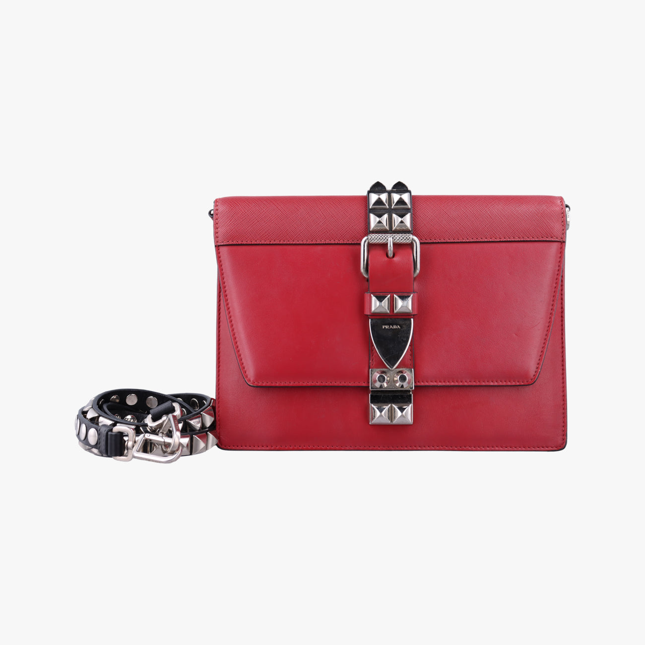 Pre-owned Prada Electra Studded Red Leather 1BD120 shoulderbag | stylenewstar