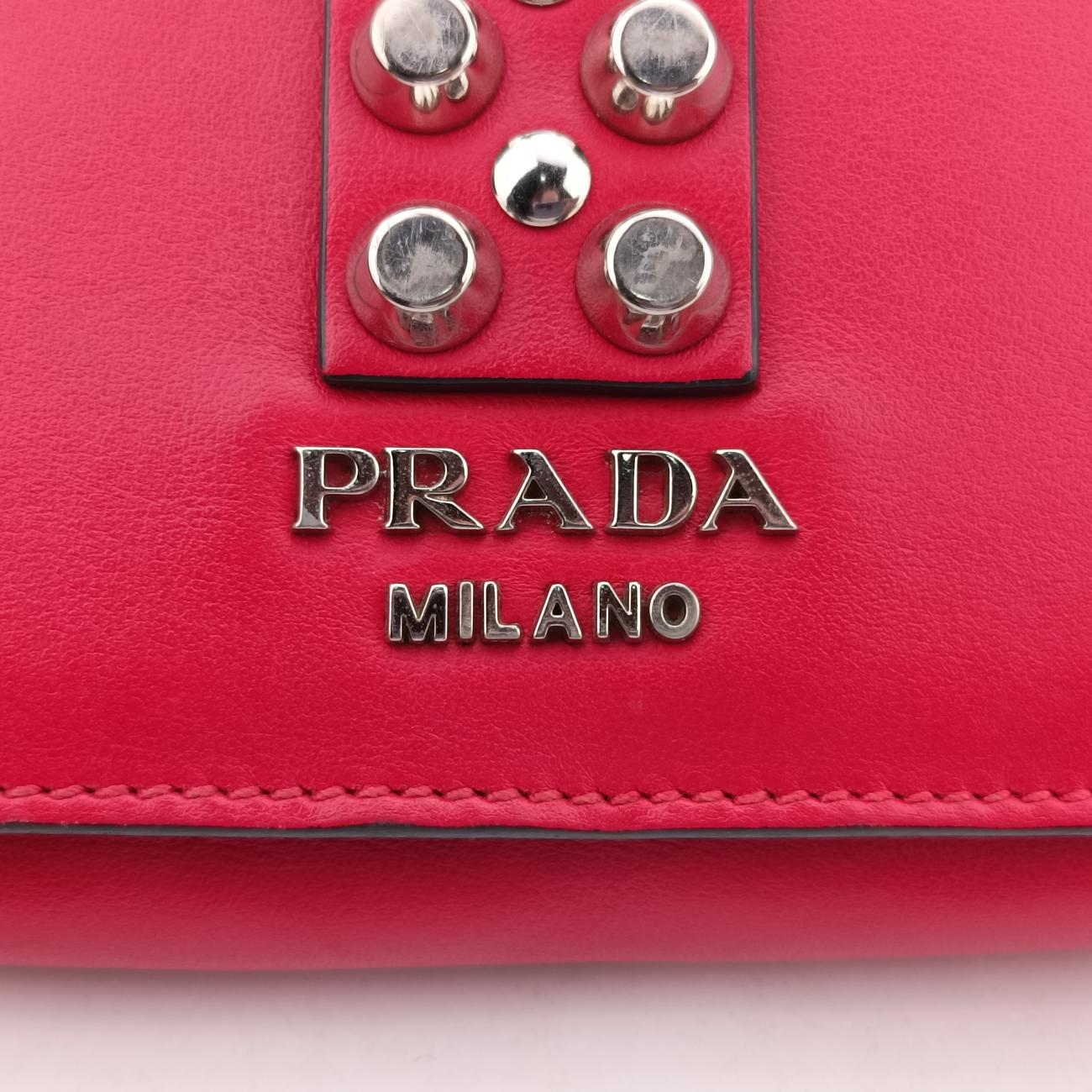 Pre-owned Prada Electra Studded Red Leather 1BD120 shoulderbag | stylenewstar