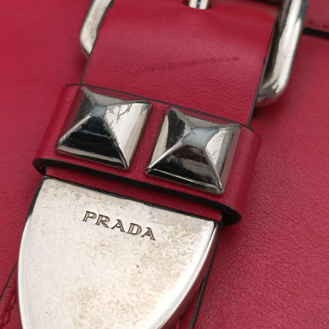 Pre-owned Prada Electra Studded Red Leather 1BD120 shoulderbag | stylenewstar