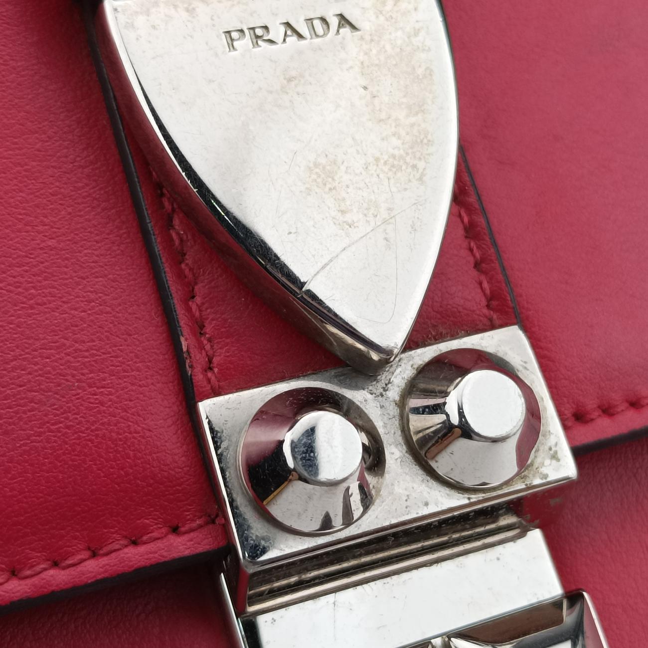 Pre-owned Prada Electra Studded Red Leather 1BD120 shoulderbag | stylenewstar