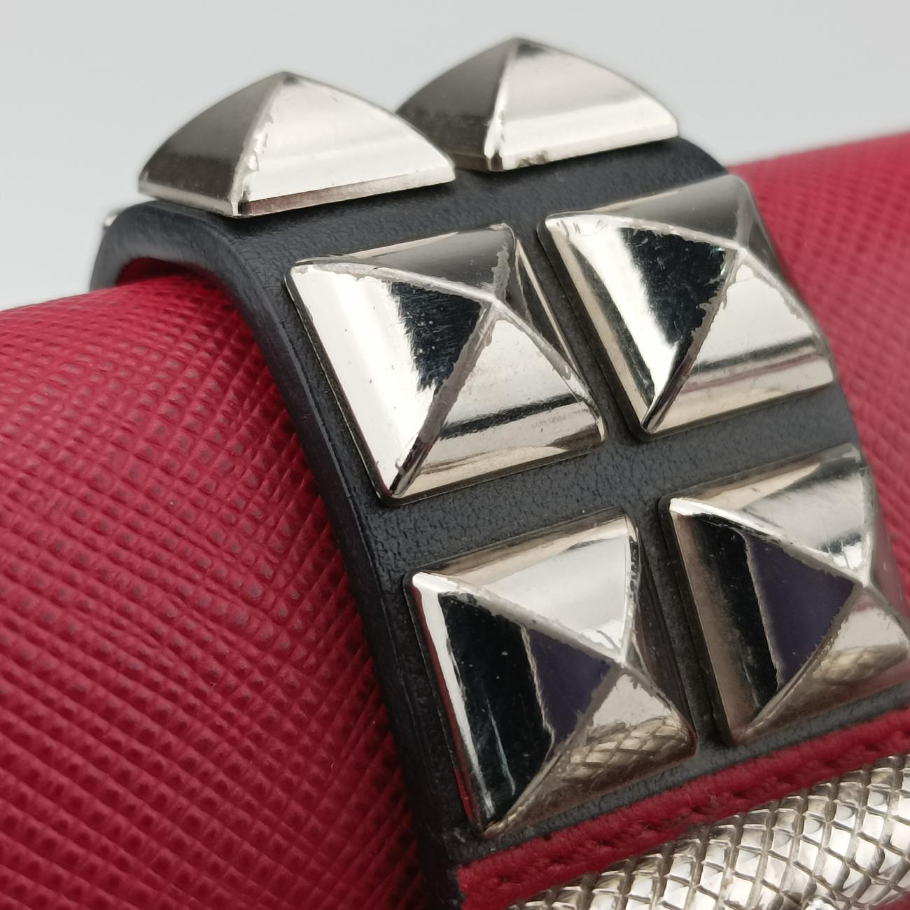 Pre-owned Prada Electra Studded Red Leather 1BD120 shoulderbag | stylenewstar