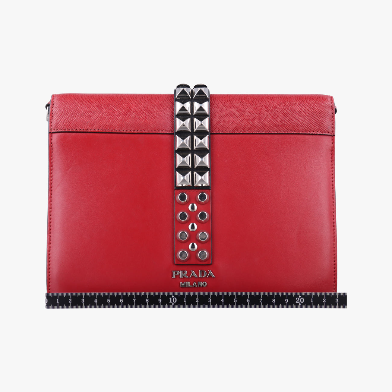 Pre-owned Prada Electra Studded Red Leather 1BD120 shoulderbag | stylenewstar