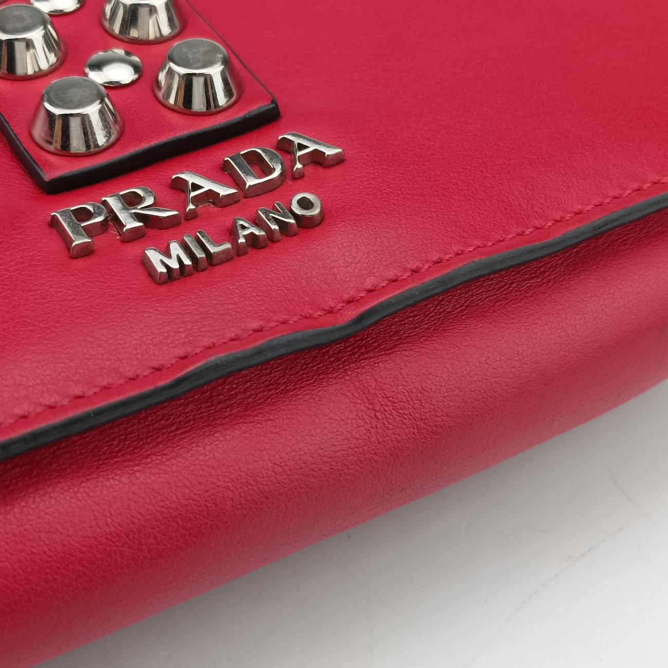 Pre-owned Prada Electra Studded Red Leather 1BD120 shoulderbag | stylenewstar