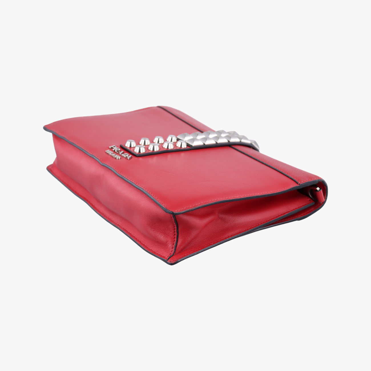 Pre-owned Prada Electra Studded Red Leather 1BD120 shoulderbag | stylenewstar