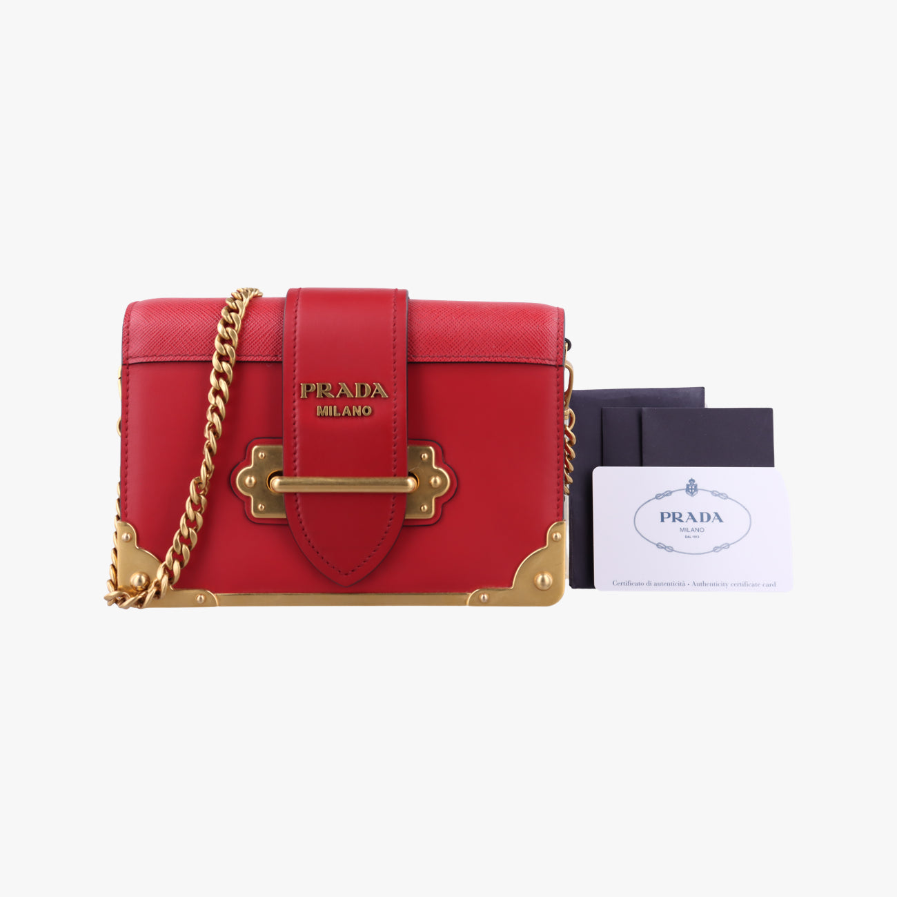 Pre-owned Prada City Calf Cahier Red leather  shoulderbag | stylenewstar