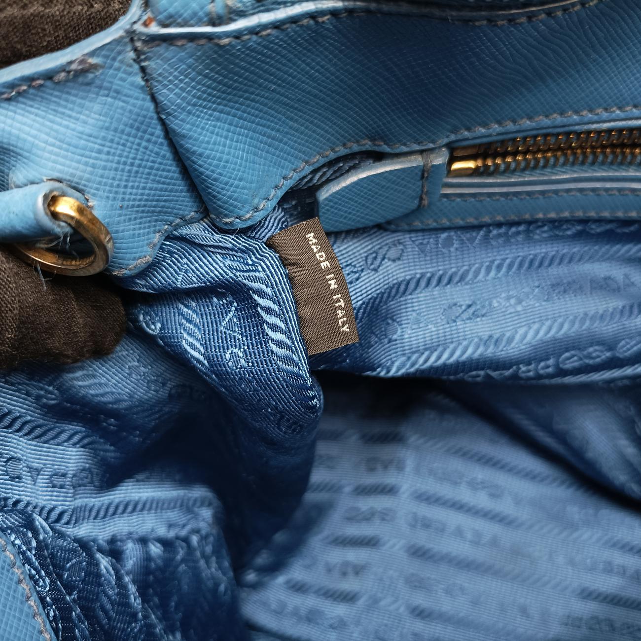 Pre-owned Prada Galleria Blue SAFFIANO Leather BN1801 shoulderbag | stylenewstar