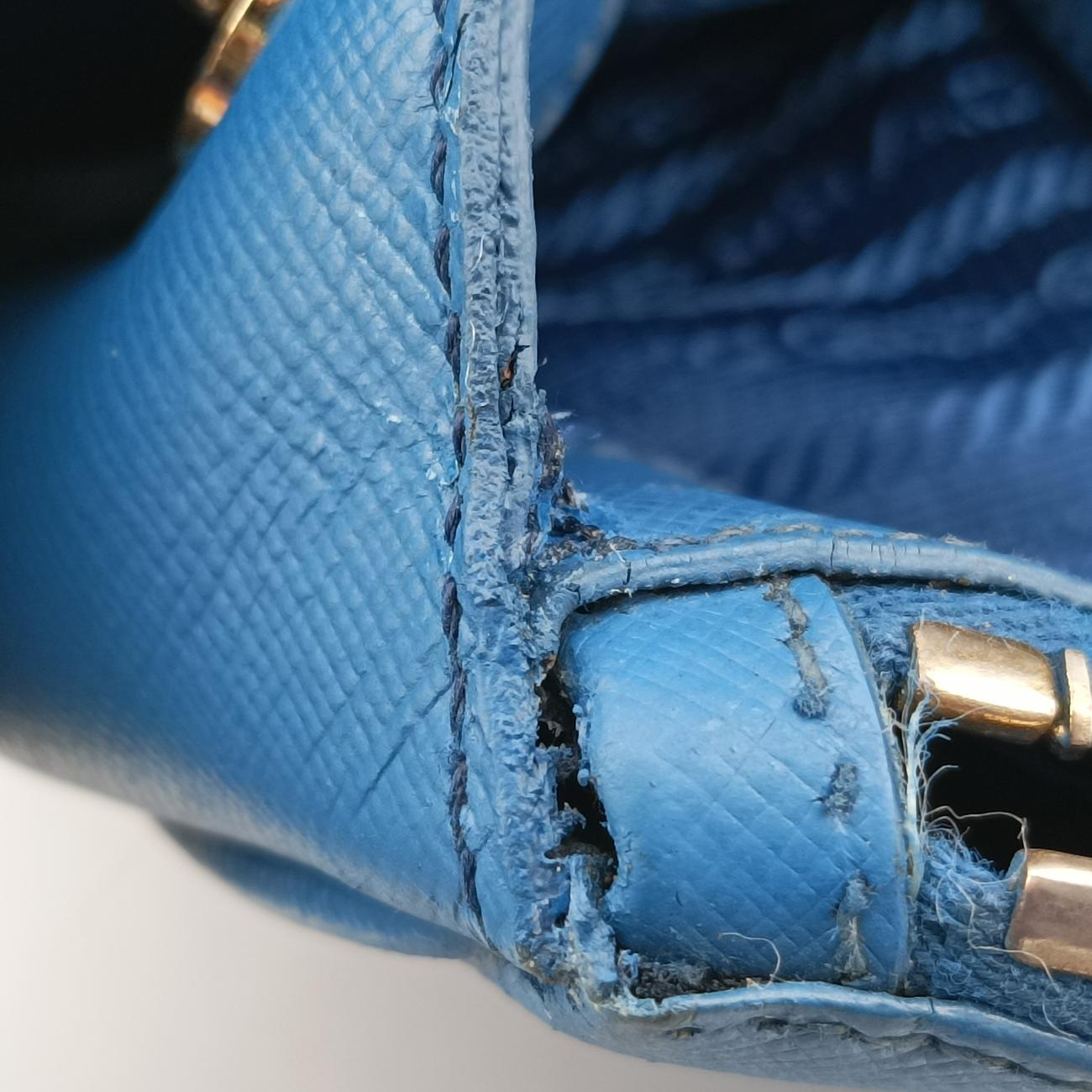 Pre-owned Prada Galleria Blue SAFFIANO Leather BN1801 shoulderbag | stylenewstar