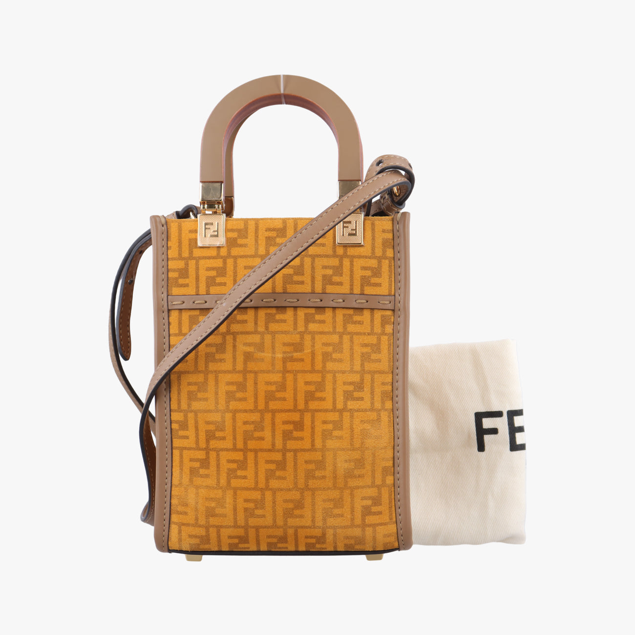 Secondhand Fendi MINI SUNSHINE SHOPPER Beige×Multicolour velor 8BS051 shoulderbag | stylenewstar