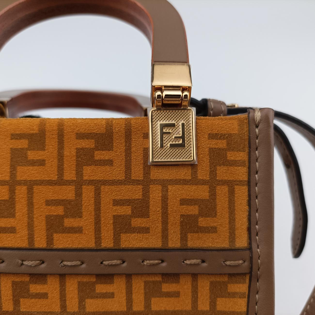 Secondhand Fendi MINI SUNSHINE SHOPPER Beige×Multicolour velor 8BS051 shoulderbag | stylenewstar