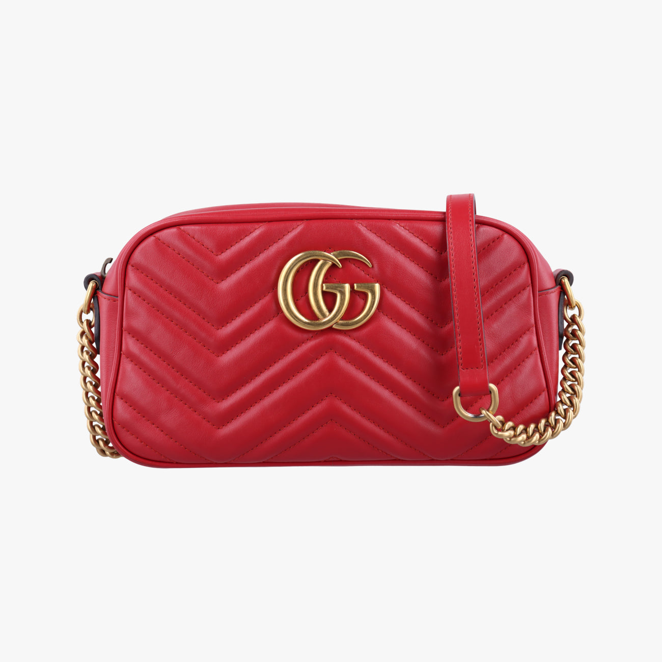 Pre-owned Gucci GG Marmont Red Leather 447632 shoulderbag | stylenewstar