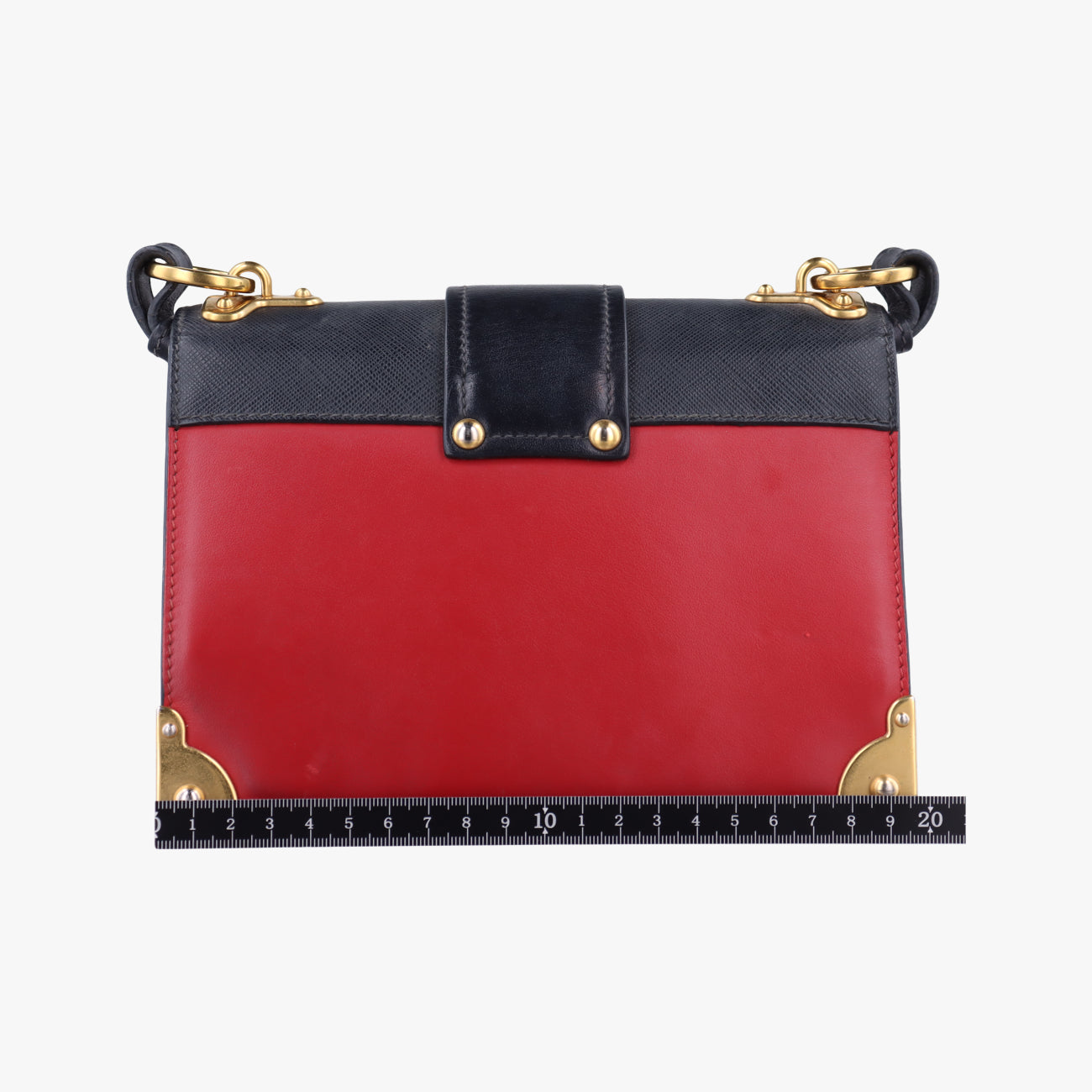 Pre-owned Prada Cahier Red×Black Leather 1BD045 shoulderbag | stylenewstar
