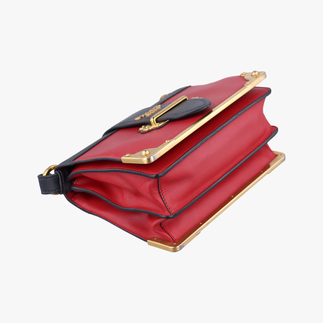 Pre-owned Prada Cahier Red×Black Leather 1BD045 shoulderbag | stylenewstar