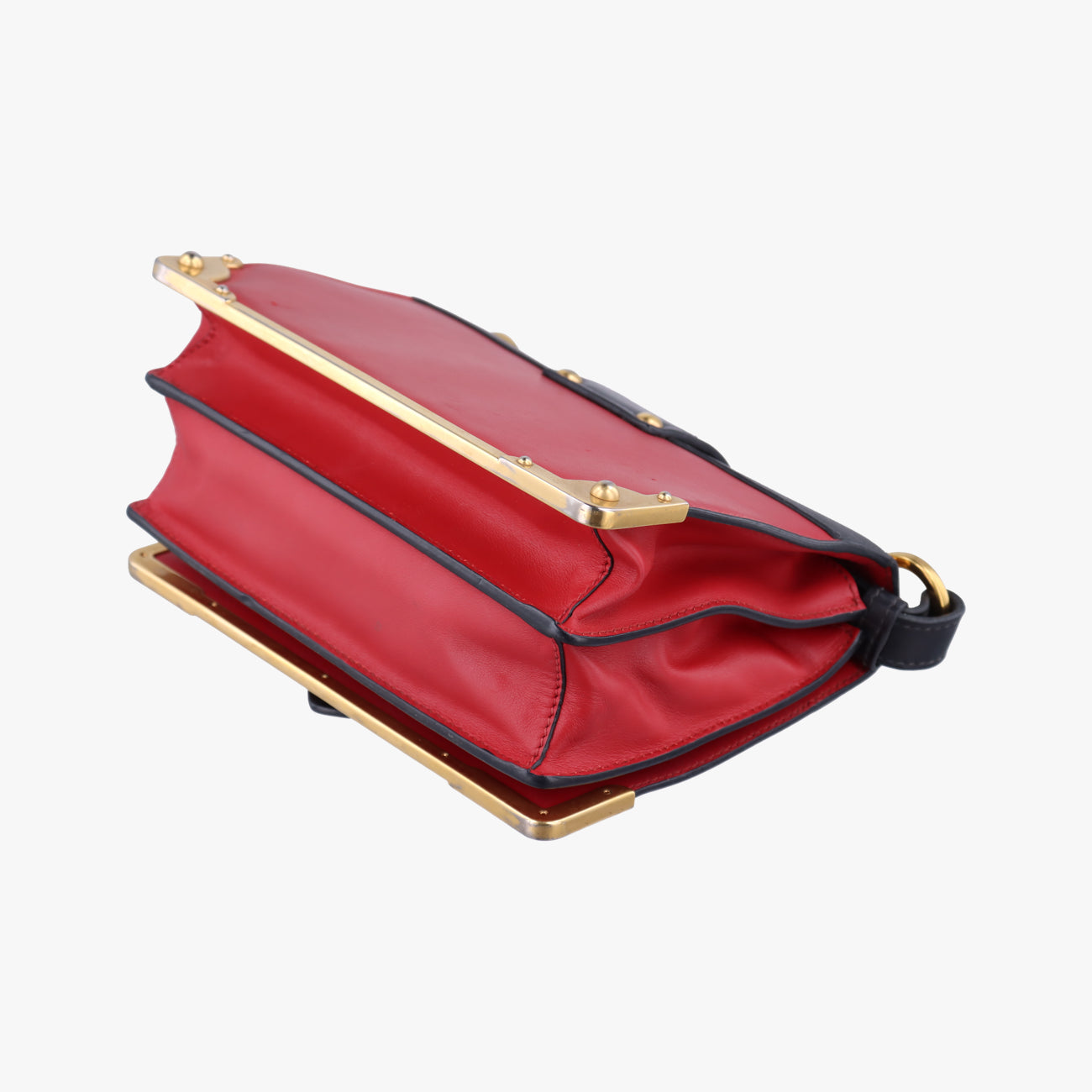 Pre-owned Prada Cahier Red×Black Leather 1BD045 shoulderbag | stylenewstar