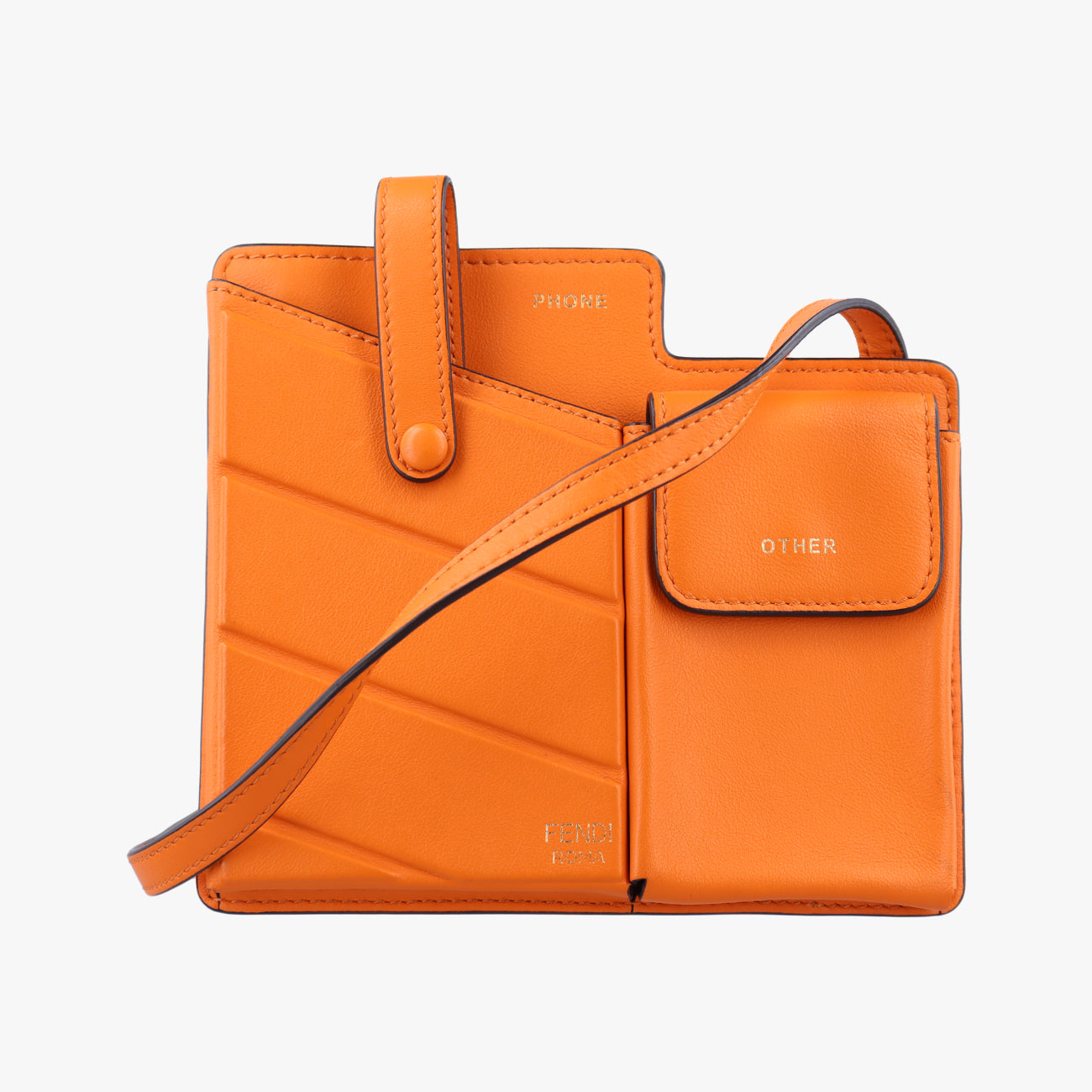 Pre-owned Fendi Mini Century Phone Case Orange Leather 8BS026 shoulderbag | stylenewstar