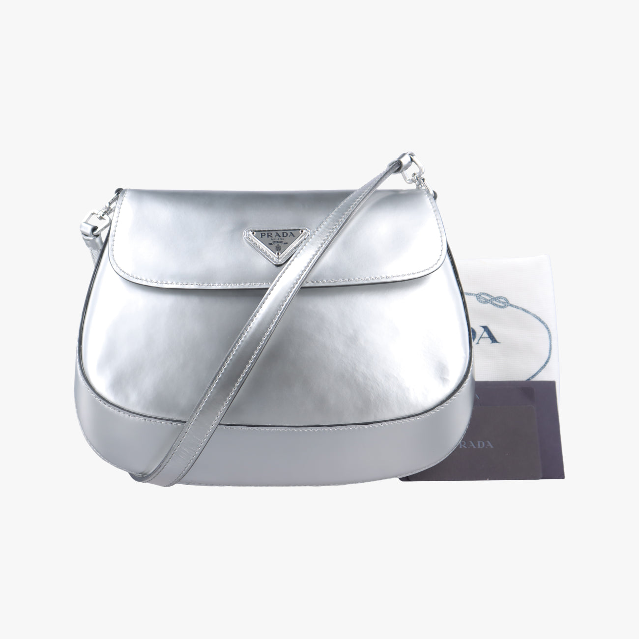 Pre-owned Prada Cleo Flap Silver Leather  shoulderbag | stylenewstar