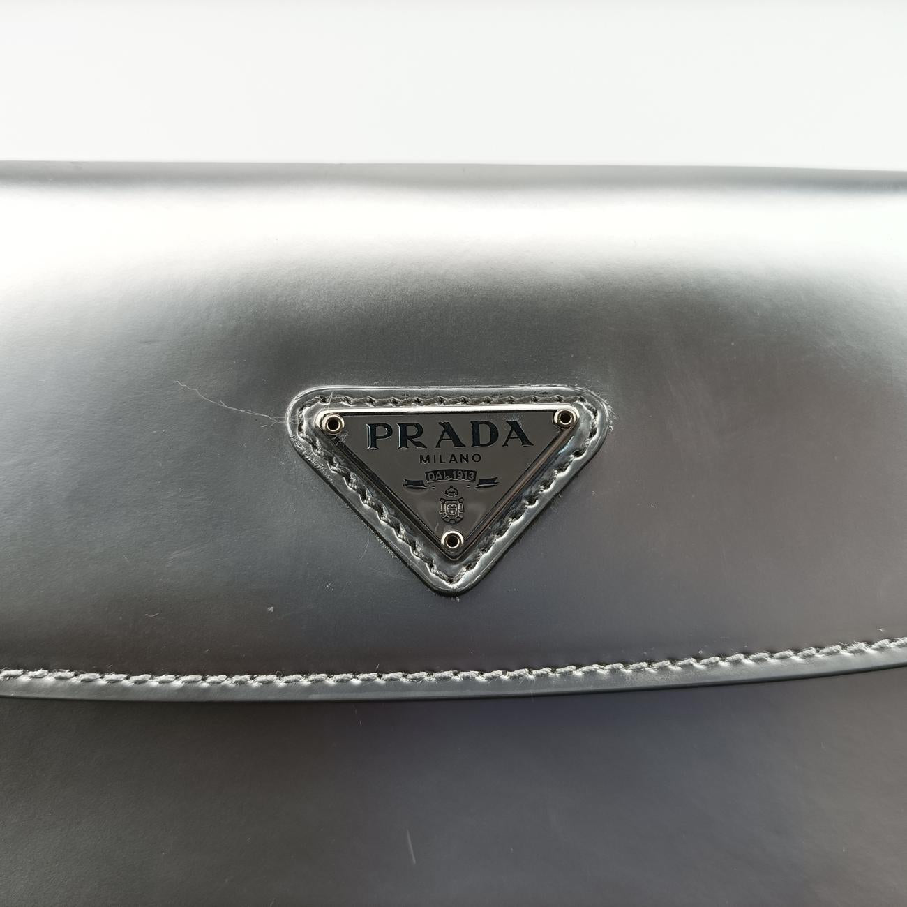 Pre-owned Prada Cleo Flap Silver Leather  shoulderbag | stylenewstar
