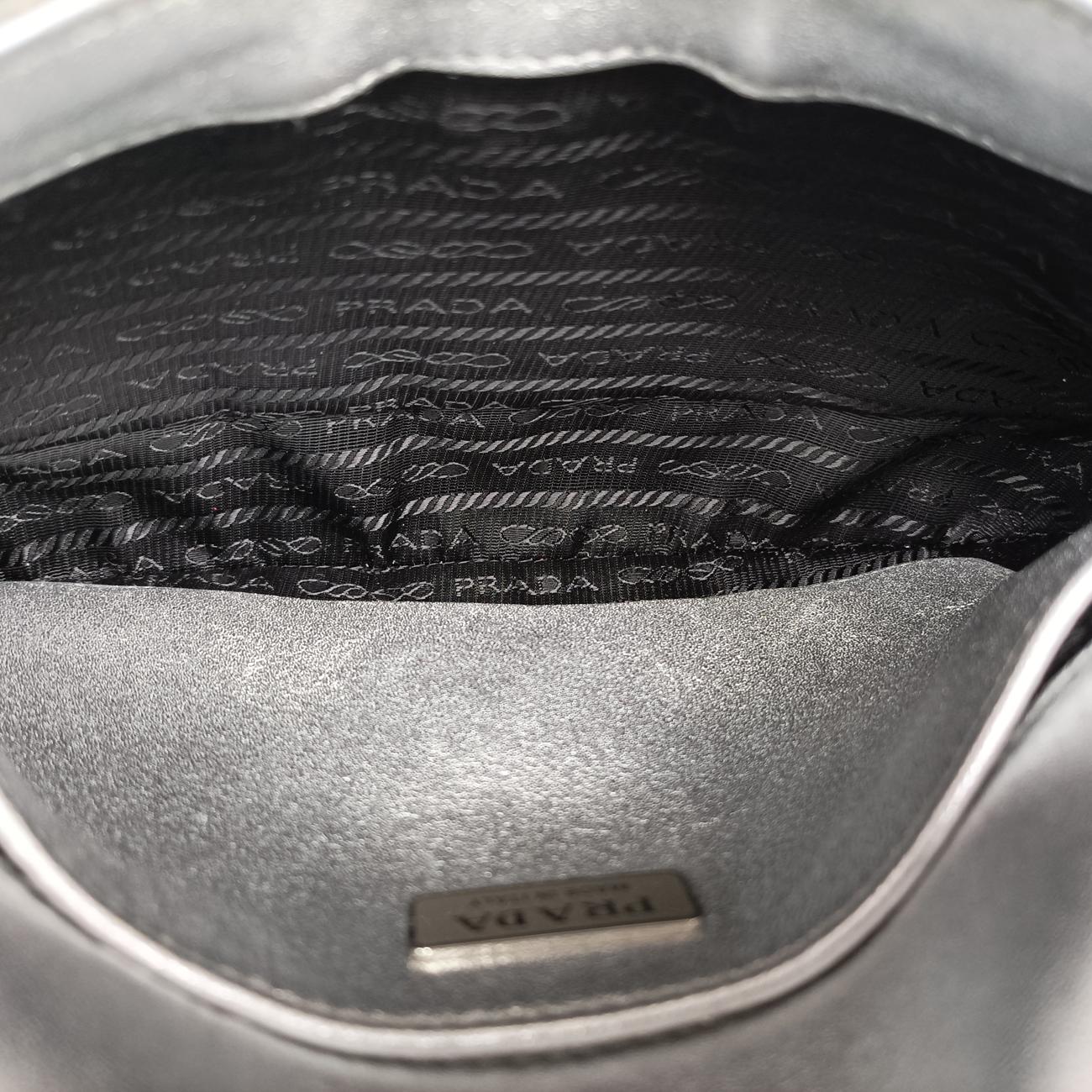 Pre-owned Prada Cleo Flap Silver Leather  shoulderbag | stylenewstar