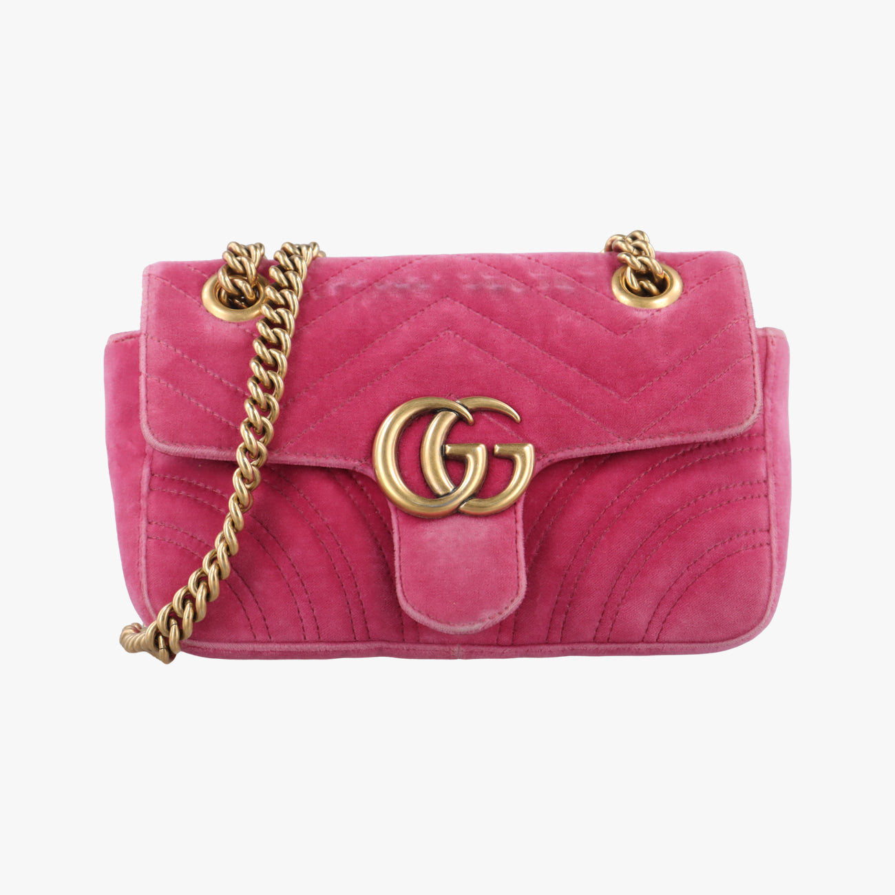 Pre-owned Gucci GG Marmont Pink velour 446744 shoulderbag | stylenewstar