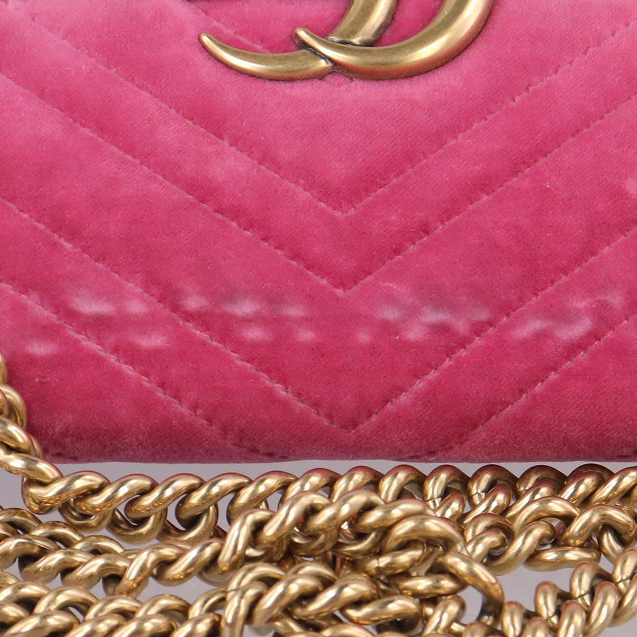 Pre-owned Gucci GG Marmont Pink velour 446744 shoulderbag | stylenewstar
