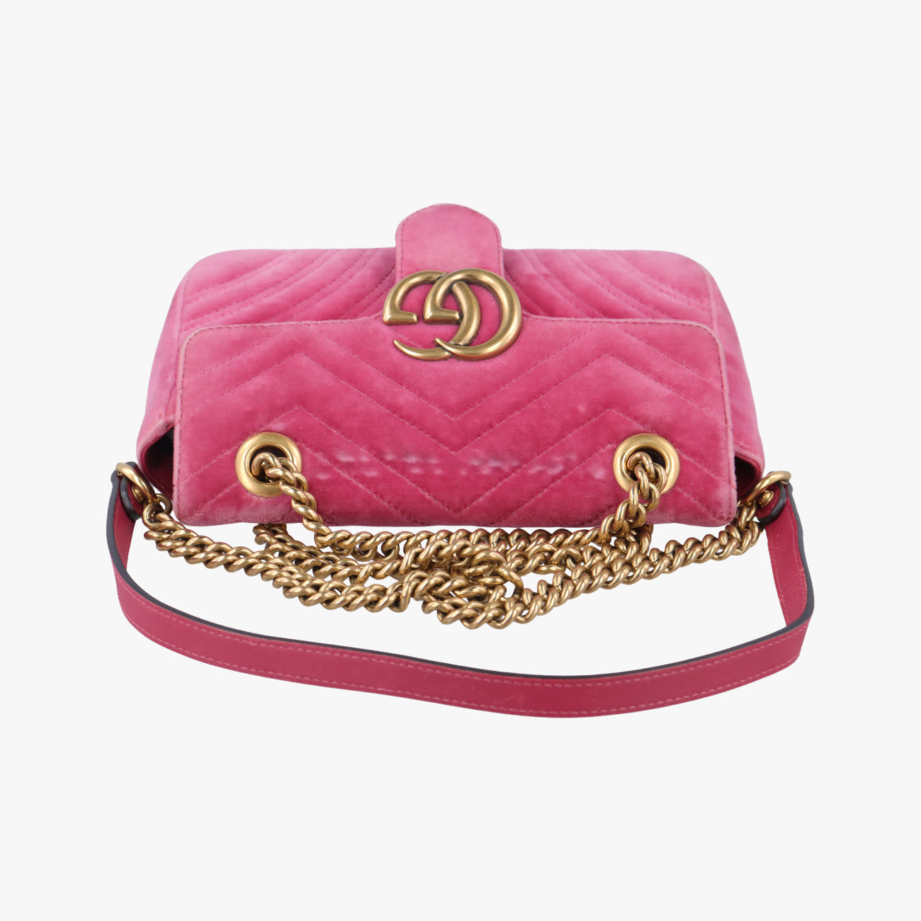 Pre-owned Gucci GG Marmont Pink velour 446744 shoulderbag | stylenewstar