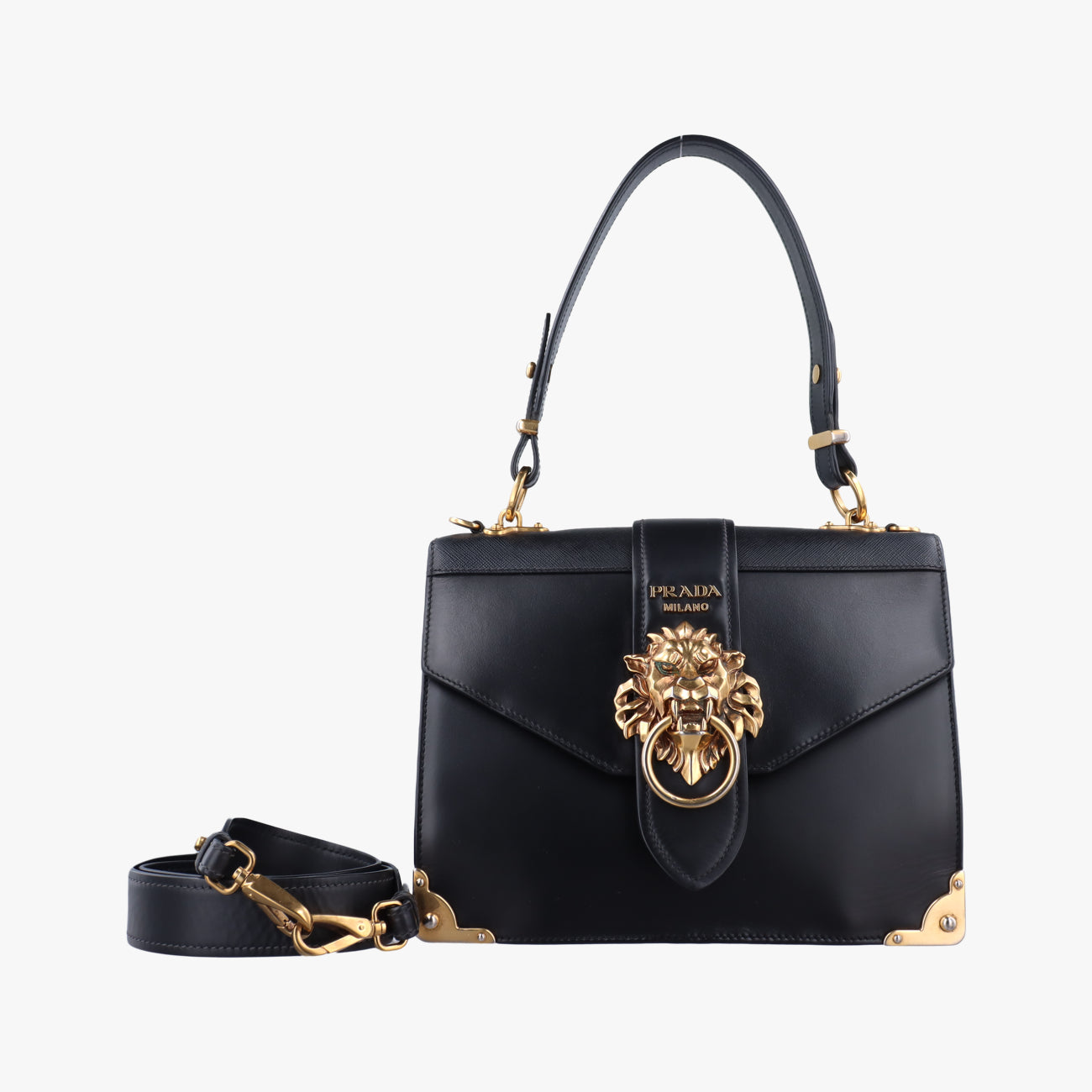 Pre-owned Prada Animalier Cahier Lions Head Black Leather 1BD089 shoulderbag | stylenewstar