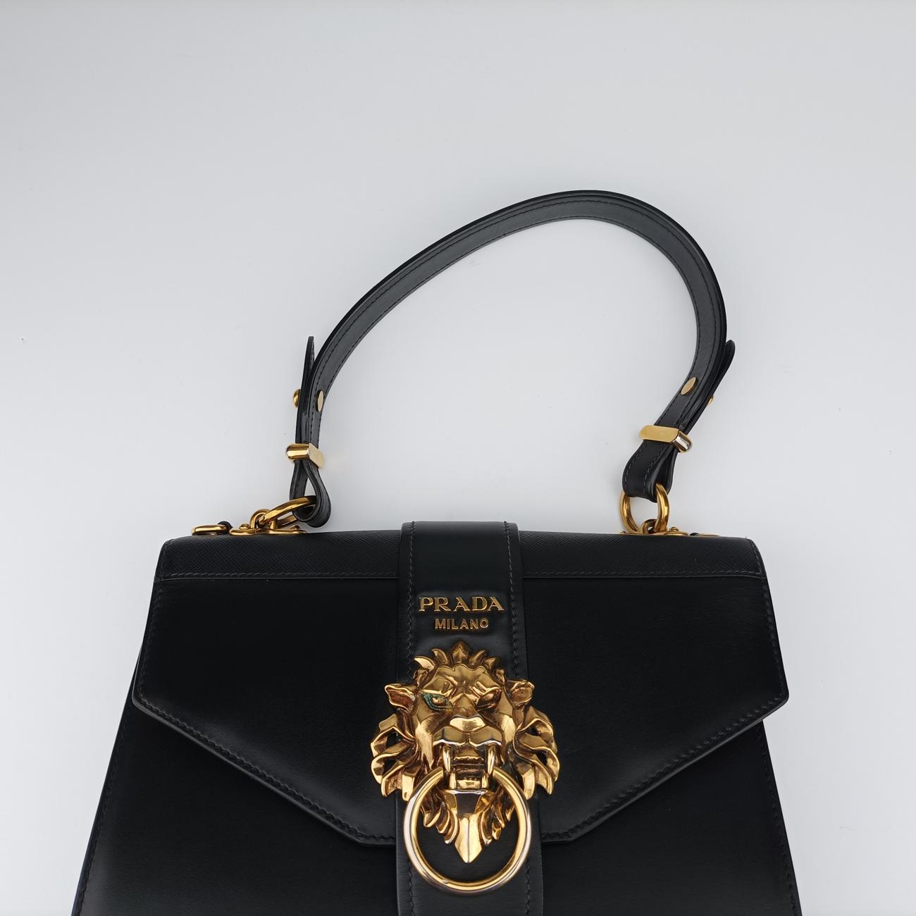 Pre-owned Prada Animalier Cahier Lions Head Black Leather 1BD089 shoulderbag | stylenewstar