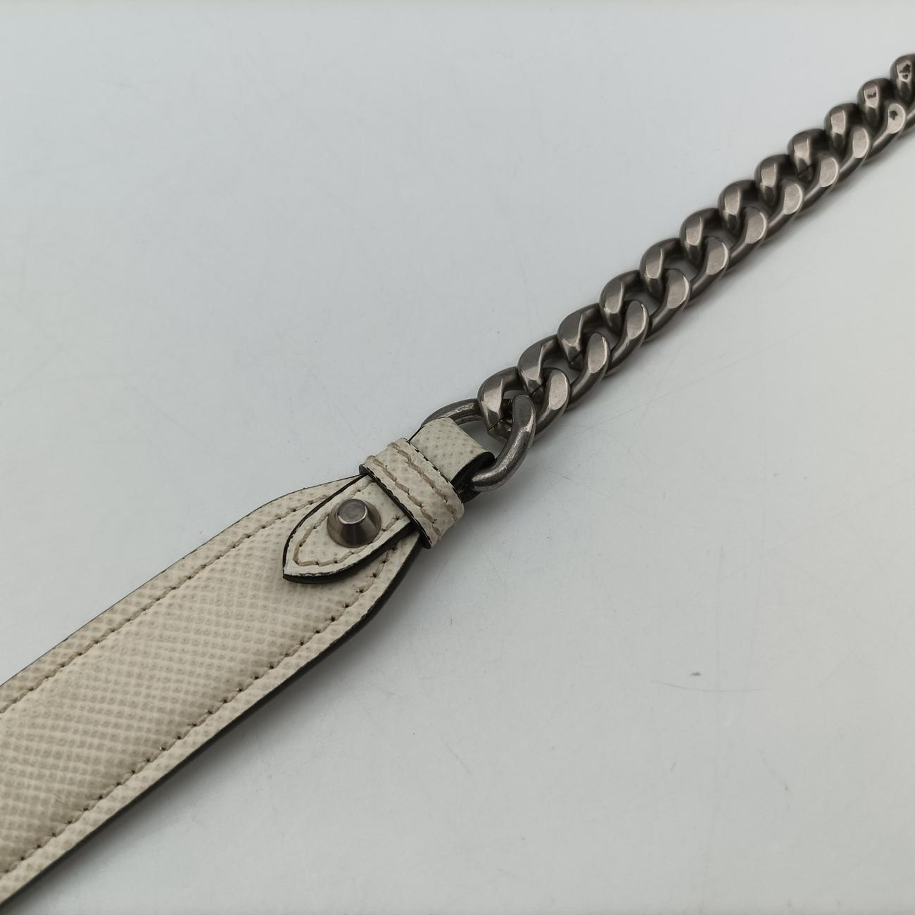 Pre-owned Prada Monochrome Robot White SAFFIANO Leather 1BD127 shoulderbag | stylenewstar