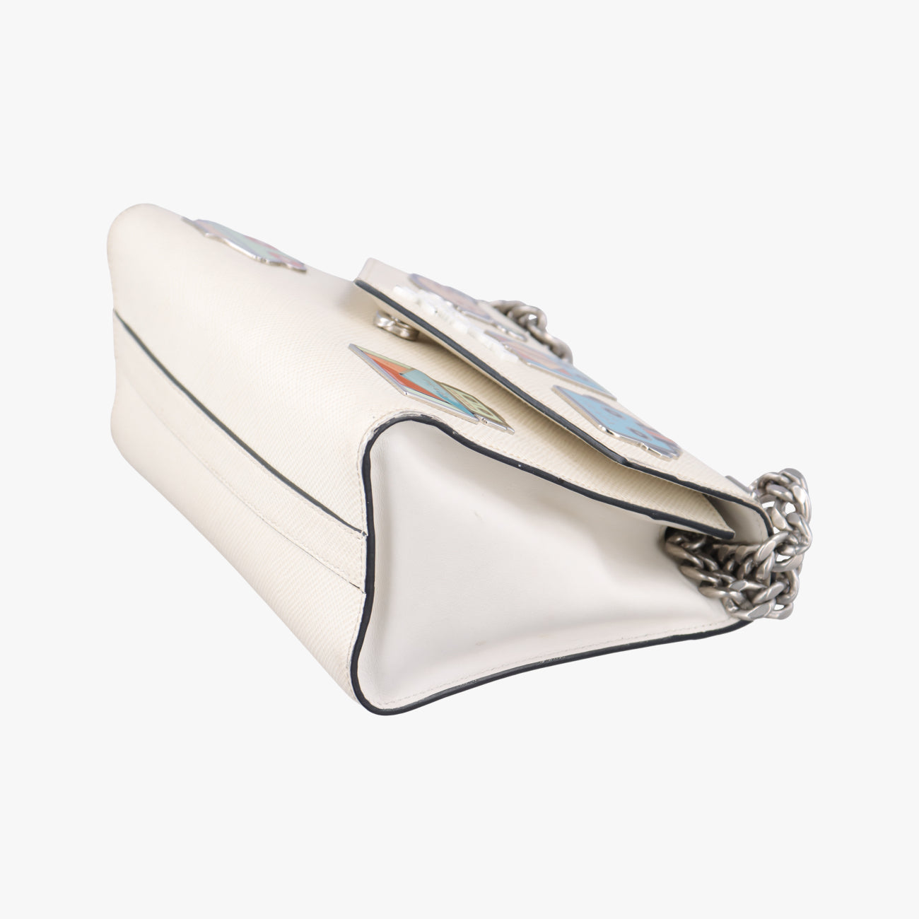 Pre-owned Prada Monochrome Robot White SAFFIANO Leather 1BD127 shoulderbag | stylenewstar