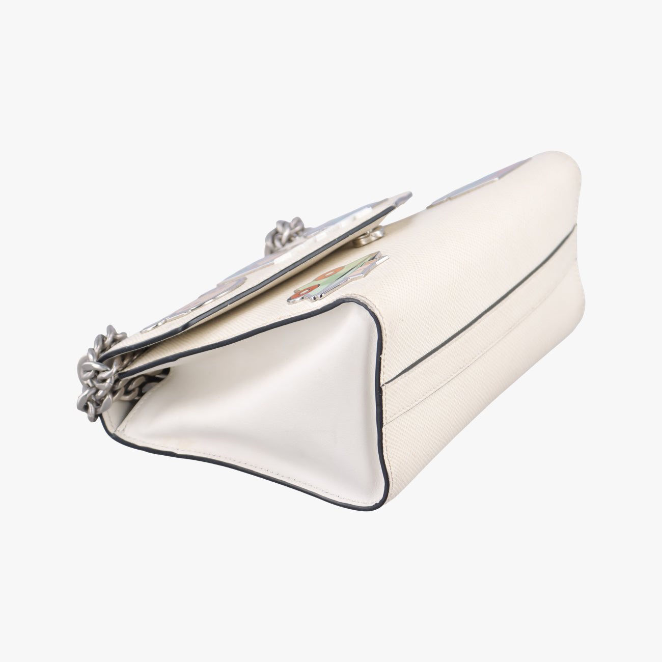 Pre-owned Prada Monochrome Robot White SAFFIANO Leather 1BD127 shoulderbag | stylenewstar
