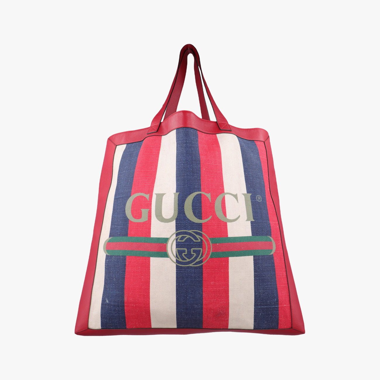 Pre-owned Gucci Print Blue×Red×Ivory canvas x leather 523774 handbag | stylenewstar