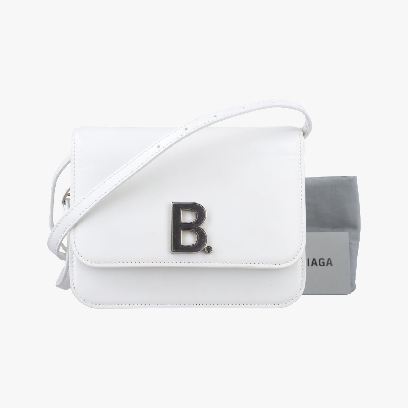 Pre-owned Balenciaga B.Logo White Leather  shoulderbag | stylenewstar