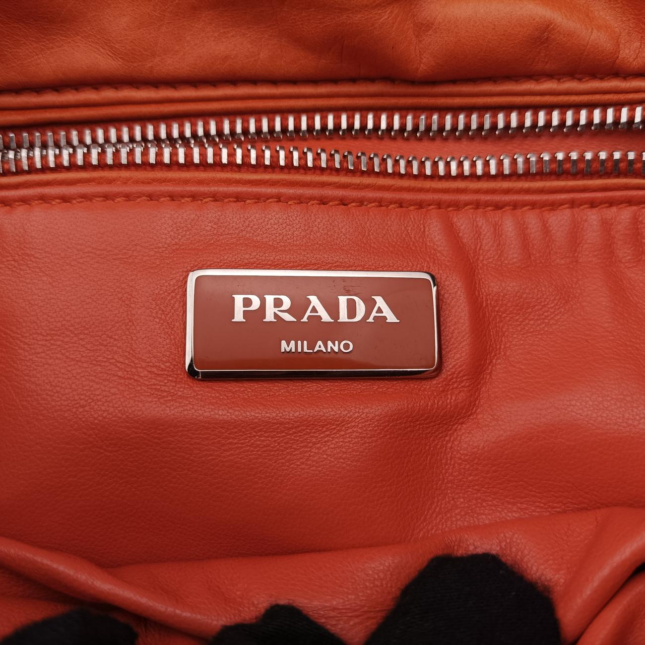 Pre-owned Prada Nappa Bomber Sound Chain Flap Orange lambskin  shoulderbag | stylenewstar